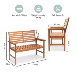 VonHaus Cannes 2 Seater Acacia Wooden Garden Bench in Natural - Size: 1 Pack - thumbnail 7