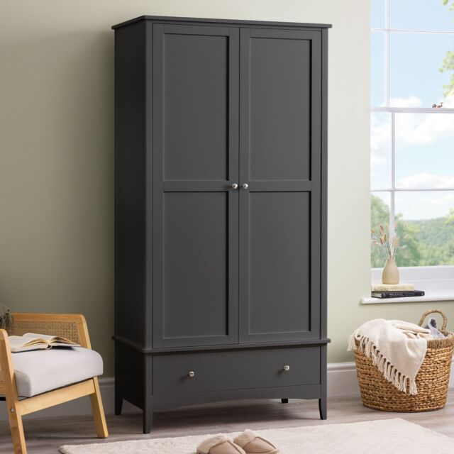 Christow Black Double Wardrobe with Drawer 2 Door Bedroom Storage Furniture Cupboard - image 1