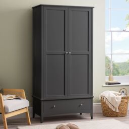 Christow Black Double Wardrobe with Drawer 2 Door Bedroom Storage Furniture Cupboard - thumbnail 1