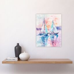 "Artery8 Sailboats at Sunset Seascape Watercolour Painting Wall Art Print - Size: W24"" x H32""" - thumbnail 4
