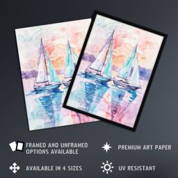 "Artery8 Sailboats at Sunset Seascape Watercolour Painting Wall Art Print - Size: W24"" x H32""" - thumbnail 2