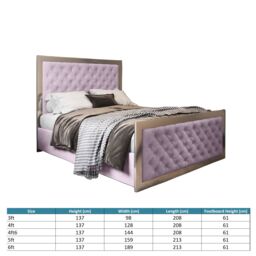 KDMD Maddison Upholstered Soft Velvet Metal Pink Bed Frame - Size: Small Double - thumbnail 4