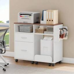 VOGREX White Mobile Printer Stand File Cabinet - thumbnail 2