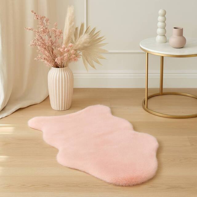 Voltico Super Soft Faux Fur Rug - Luxury Accent Rug for Bedroom & Lounge in Pale Pink - Size: 100 cm x 110 cm - image 1