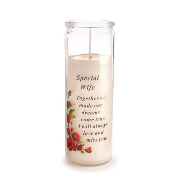 David Fischhoff Graveside Memorial Glass Candle - Special Wife in White