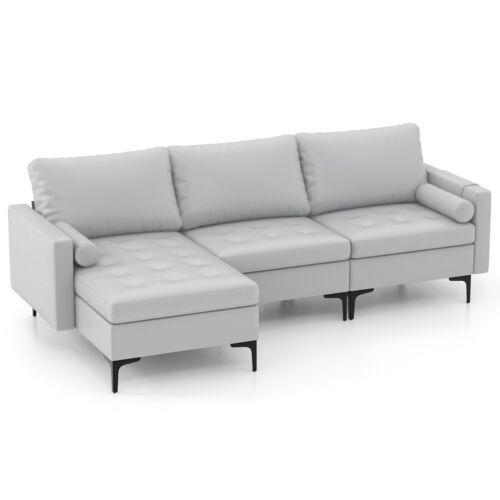 Costway Modular Sectional Sofa Loveseat 2-3-Seater Sofa Seat L-Shaped Padded Cushions in Grey - image 1