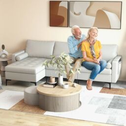 Costway Modular Sectional Sofa Loveseat 2-3-Seater Sofa Seat L-Shaped Padded Cushions in Grey - thumbnail 4