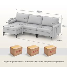 Costway Modular Sectional Sofa Loveseat 2-3-Seater Sofa Seat L-Shaped Padded Cushions in Grey - thumbnail 3