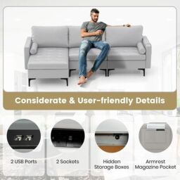 Costway Modular Sectional Sofa Loveseat 2-3-Seater Sofa Seat L-Shaped Padded Cushions in Grey - thumbnail 2