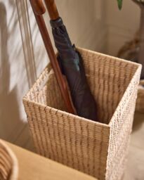Dibor Traditional Square Whitewash Rattan Umbrella Stand Basket in White - thumbnail 3