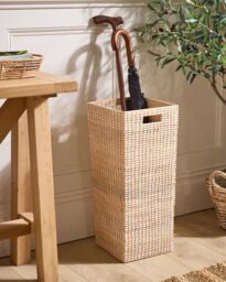 Dibor Traditional Square Whitewash Rattan Umbrella Stand Basket in White - thumbnail 1
