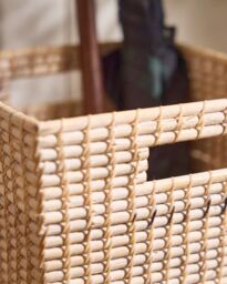 Dibor Traditional Square Whitewash Rattan Umbrella Stand Basket in White - thumbnail 4