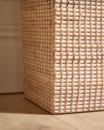 Dibor Traditional Square Whitewash Rattan Umbrella Stand Basket in White - thumbnail 2