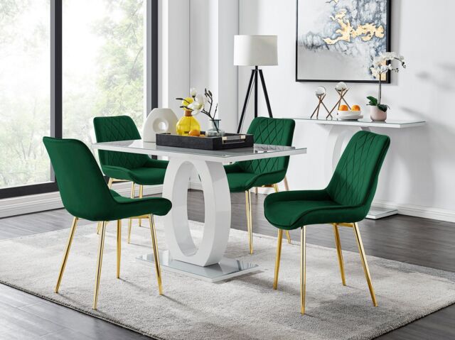 FurnitureboxUK Giovani 4 Grey Dining Table & 4 Pesaro Gold Leg Chairs in Green - image 1