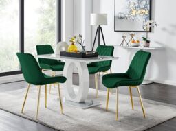 FurnitureboxUK Giovani 4 Grey Dining Table & 4 Pesaro Gold Leg Chairs in Green - thumbnail 1