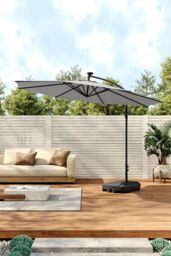 Living and Home Outdoor 32 LED Lighted Patio Umbrella with Crank Lift System with Base in Light Grey - thumbnail 2