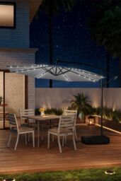 Living and Home Outdoor 32 LED Lighted Patio Umbrella with Crank Lift System with Base in Light Grey - thumbnail 3