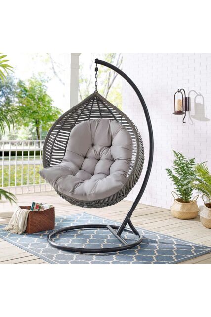 Living and Home 80cm W x 108cm H Light Grey Hanging Egg Swing Chair Cushion - Size: 80 cm W x 108 cm H - image 1