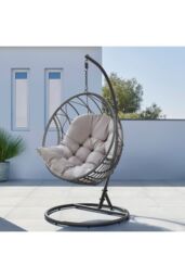 Living and Home 80cm W x 108cm H Light Grey Hanging Egg Swing Chair Cushion - Size: 80 cm W x 108 cm H - thumbnail 2