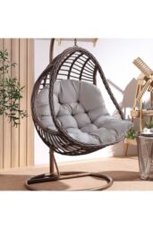 Living and Home 80cm W x 108cm H Light Grey Hanging Egg Swing Chair Cushion - Size: 80 cm W x 108 cm H - thumbnail 5
