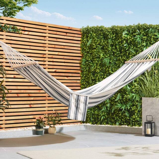VonHaus Striped Cotton Garden & Patio 1 Seater Single Hammock in White - Size: 1 Pack