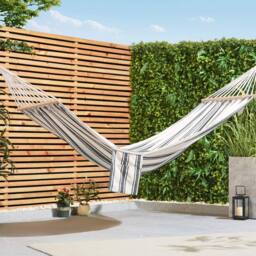 VonHaus Striped Cotton Garden & Patio 1 Seater Single Hammock in White - Size: 1 Pack - thumbnail 1