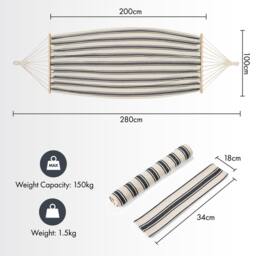 VonHaus Striped Cotton Garden & Patio 1 Seater Single Hammock in White - Size: 1 Pack - thumbnail 9