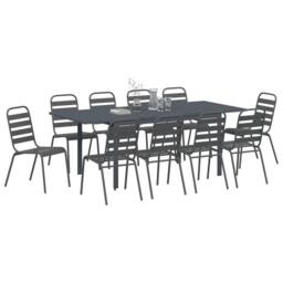Berkfield Home 11 Piece Garden Dining Set Anthracite Steel - thumbnail 3