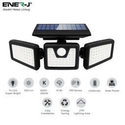 ENER-J Solar Sensor 3 Heads Wall Light, 2400mAh, 6000-6500K in White - Size: 25 cm diameter x 19 cm high - thumbnail 2