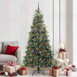 Berkfield Home Artificial Hinged Christmas Tree Green 210 cm PE & PVC - thumbnail 1