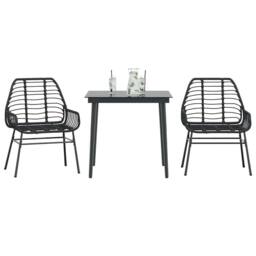 Berkfield Home 3 Piece Garden Dining Set Black Poly Rattan Glass - thumbnail 2