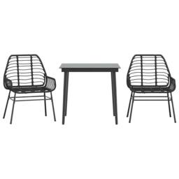 Berkfield Home 3 Piece Garden Dining Set Black Poly Rattan Glass - thumbnail 1