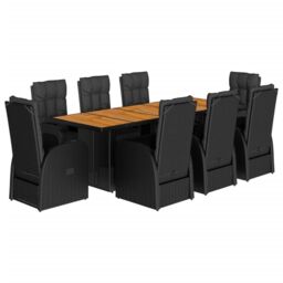 Berkfield Home 9 Piece Garden Dining Set with Cushions Black Poly Rattan - thumbnail 2