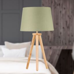 First Choice Lighting Set of 2 Light Oak Table Lamp or Bedside Lights with Sage Green Shades in Brown - thumbnail 4