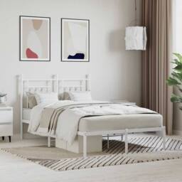 Berkfield Home Metal Bed Frame with Headboard White 120x200 cm - Size: Small Double - thumbnail 2