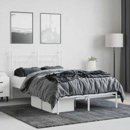 Berkfield Home Metal Bed Frame with Headboard White 120x200 cm - Size: Small Double - thumbnail 4
