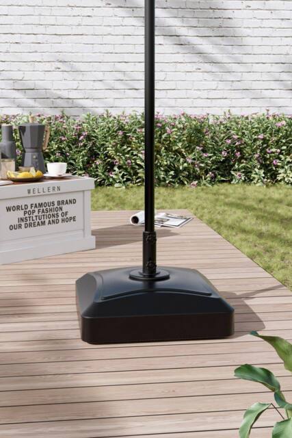 Garden Sanctuary Water & Sand Filled Patio Parasol Stand with Wheels in Black