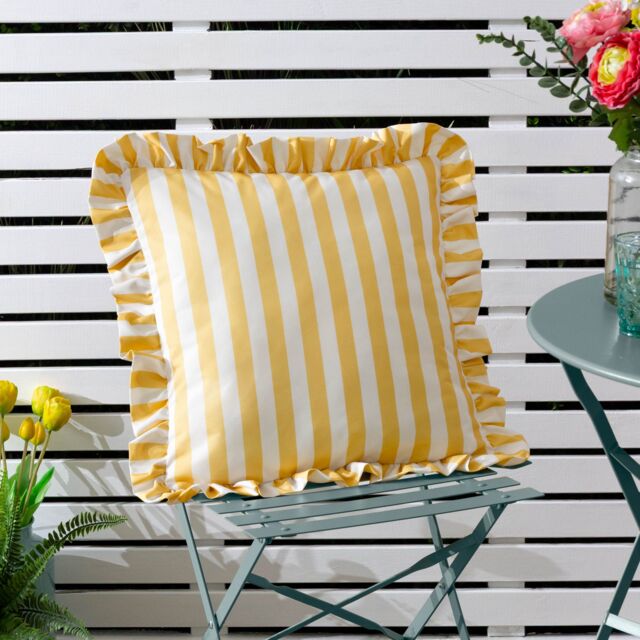 Furn Lottie Striped Ruffle Outdoor Cushion in Bright Yellow - Size: 45 cm x 45 cm - image 1