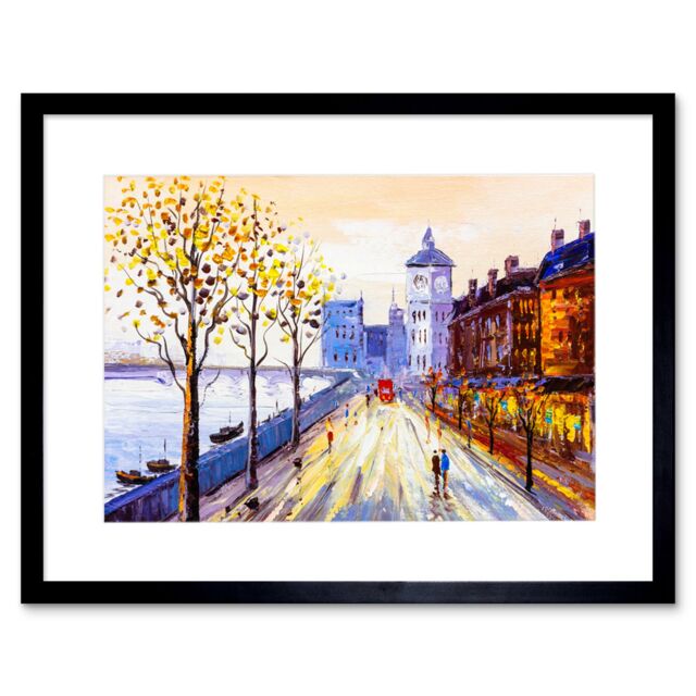 "Artery8 Wall Art Print London Cityscape Painting Art Framed 9x7 inch in Black - Size: W7"" x H9""" - image 1