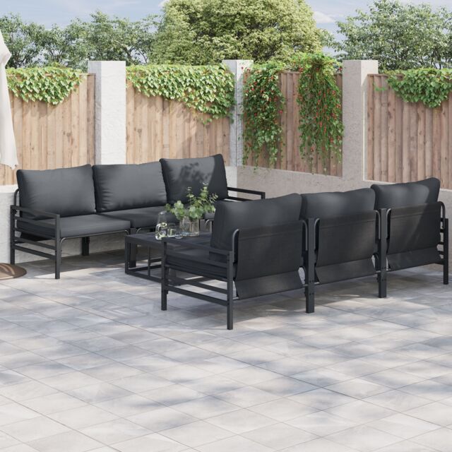 Berkfield Home Garden Sofa Set with Cushion with Pillow 7 pcs Anthracite Steel & Fabric - image 1