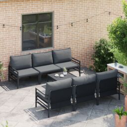 Berkfield Home Garden Sofa Set with Cushion with Pillow 7 pcs Anthracite Steel & Fabric - thumbnail 5