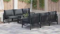 Berkfield Home Garden Sofa Set with Cushion with Pillow 7 pcs Anthracite Steel & Fabric - thumbnail 6