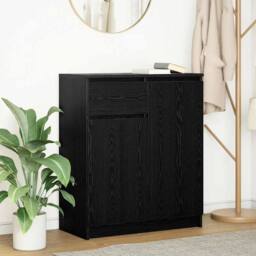 Berkfield Home Sideboard with Drawer Black Oak 71x35x84 cm Engineered Wood - Size: 71 x 35 x 84 cm - thumbnail 2