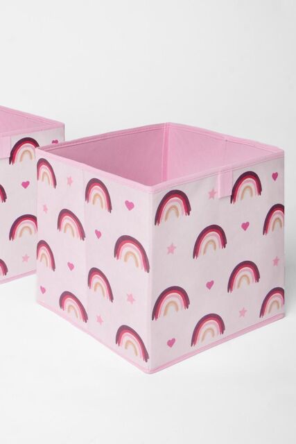 OHS Pack of 2 Rainbow Print Cube Storage Boxes in Light Pink - image 1