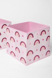 OHS Pack of 2 Rainbow Print Cube Storage Boxes in Light Pink - thumbnail 1