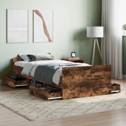 Berkfield Home Bed Frame with Headboard & Footboard Smoked Oak 100x200 cm in Brown - thumbnail 1
