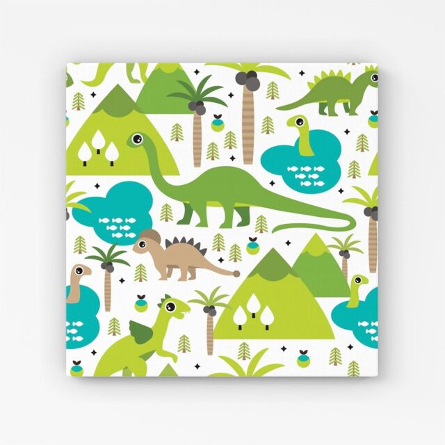 "Warren Reed - Designer Baby Dinosaur Print Canvas in Green - Size: W30"" x H30""" - image 1