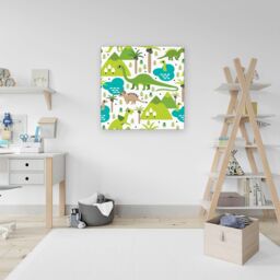 "Warren Reed - Designer Baby Dinosaur Print Canvas in Green - Size: W30"" x H30""" - thumbnail 3