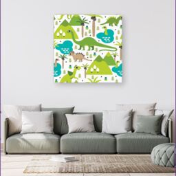 "Warren Reed - Designer Baby Dinosaur Print Canvas in Green - Size: W30"" x H30""" - thumbnail 4