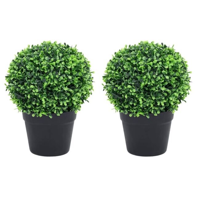 Berkfield Home Artificial Boxwood Plants 2 pcs with Pots Ball Shaped Green 32 cm - image 1